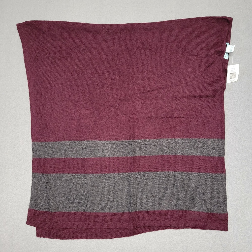Celeste Wool Cashmere Claret Graphite‎ Striped Poncho Cape One Size